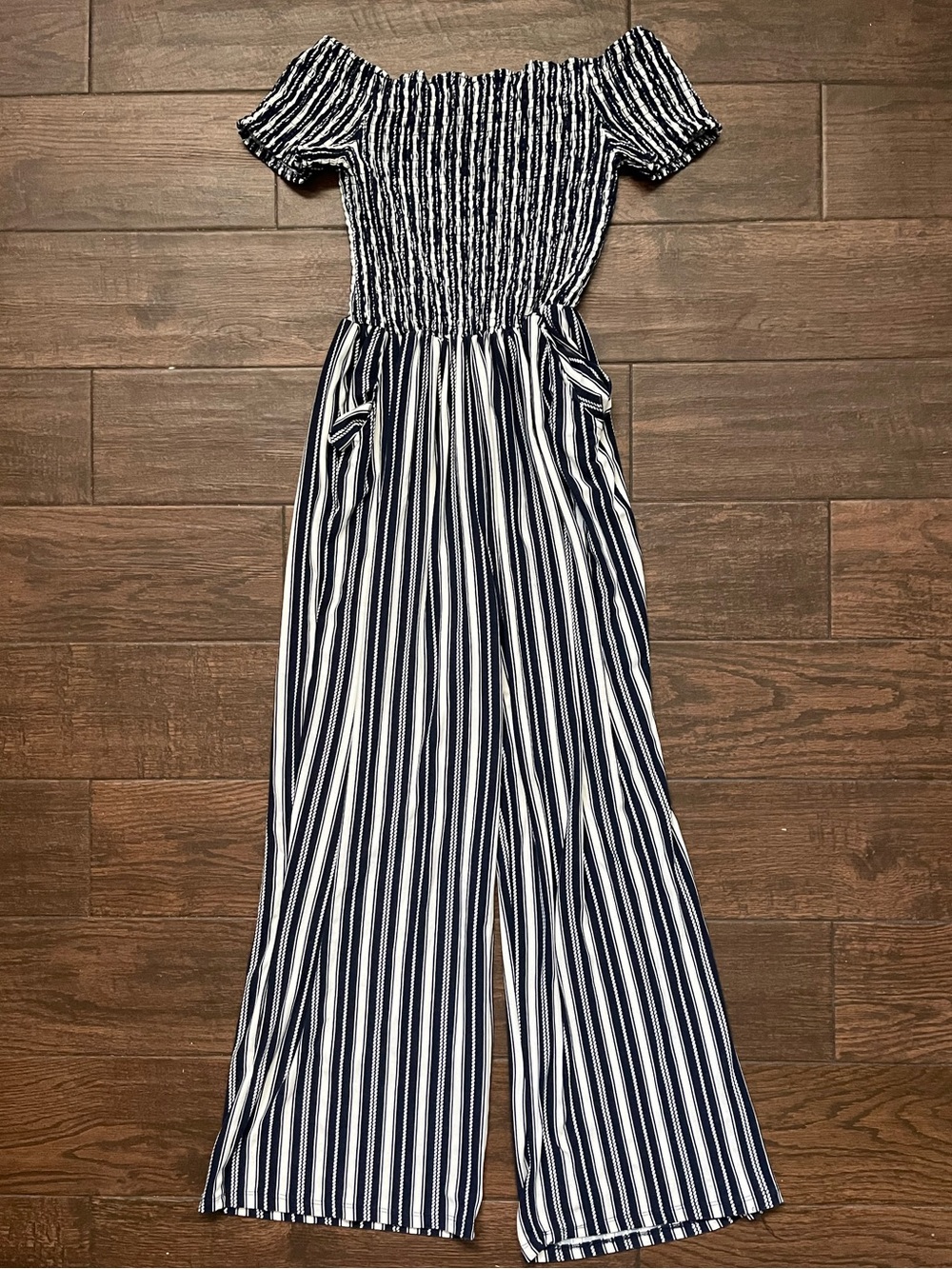 Justice Girls Navy and White Striped Smocked Skirt